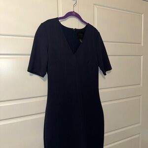 White House Black Market Navy V-Neck Short Sleeve Midi Dress